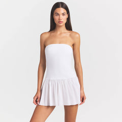 COTTON POPLIN MINI TUBE DRESS | SNOW ON A MODEL SIDE VIEW @ | FOCUS: 0.0, 1.0, 0.9