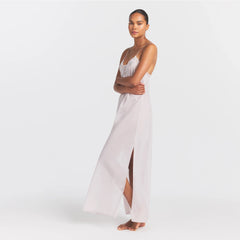 VOILE SLEEP LONG DRESS | LIGHT LILAC ON A MODEL FRONT VIEW @ | FOCUS: 0.0, 1.0, 0.9