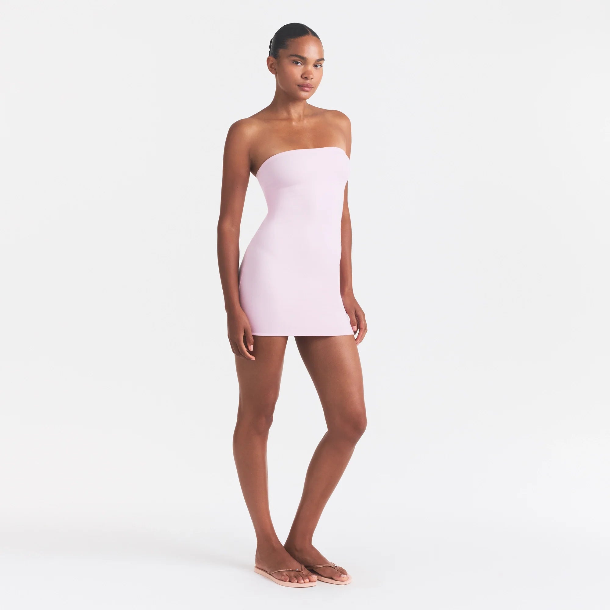 COTTON JERSEY MINI TUBE DRESS | CHERRY BLOSSOM ON A MODEL FRONT VIEW @ | FOCUS: 0.0, 1.0, 0.9