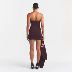 COTTON JERSEY MINI TUBE DRESS | CURRANT ON A MODEL | FOCUS: 0.0, 1.0, 0.9