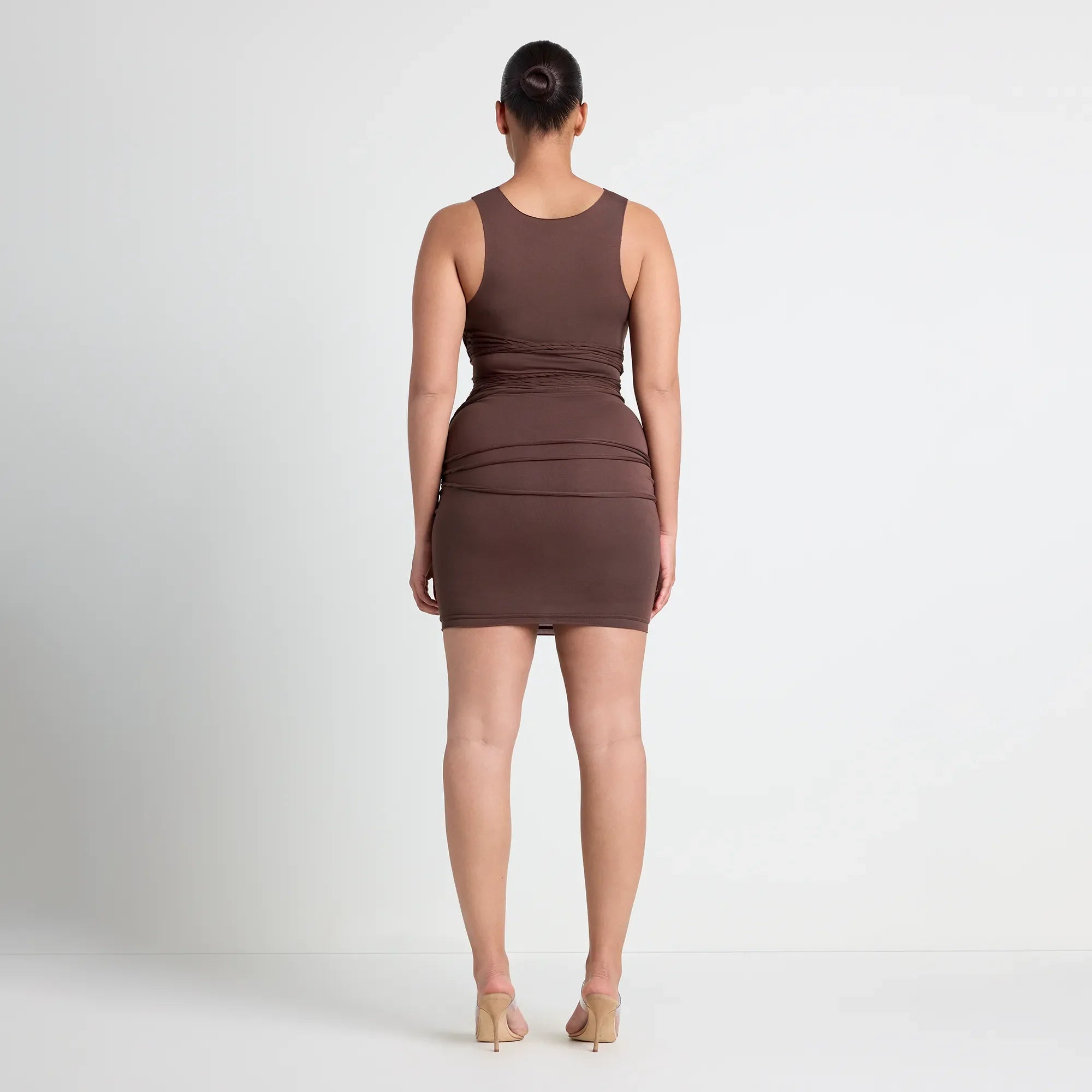 VETTESE X SKIMS SMOOTH LAYERS TANK DRESS | COCOA & LAYS FLAT ON A WHITE BACKGROUND | FOCUS: 0.0, 1.0, 0.9