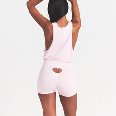 WORN IN JERSEY HEART ONESIE | BABY PINK ON A MODEL BACK VIEW @ | FOCUS: 0.0, 1.0, 0.9