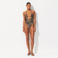 ICONIC SWIM HARDWARE ONE PIECE | CHEETAH SKIN PRINT ON A MODEL FRONT VIEW @ | FOCUS: 0.0, 1.0, 0.9