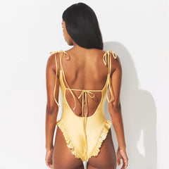 SATIN SWIM LOW BACK ONE PIECE | MARZIPAN ON A MODEL SIDE VIEW 