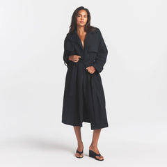 WOVEN COTTON OVERSIZED TRENCH COAT | ONYX ON A MODEL FRONT VIEW @ | FOCUS: 0.0, 1.0, 0.9