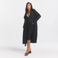 WOVEN COTTON OVERSIZED TRENCH COAT | ONYX ON A MODEL FRONT VIEW @ | FOCUS: 0.0, 1.0, 0.9