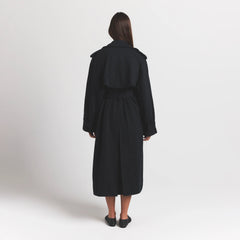 BOYFRIEND FLEECE TRENCH COAT | ONYX ON A MODEL BACK VIEW S | FOCUS: 0.0, 1.0, 0.9