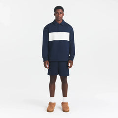 FLEECE LOUNGE MENS RUGBY POLO | NAVY ON A MODEL FRONT VIEW @ | FOCUS: 0.0, 1.0, 0.9