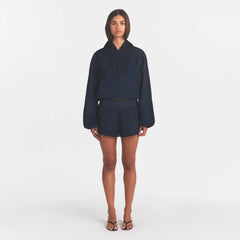 WOVEN COTTON HALF ZIP PULLOVER | NAVY ON A MODEL FRONT VIEW @ | FOCUS: 0.0, 1.0, 0.9