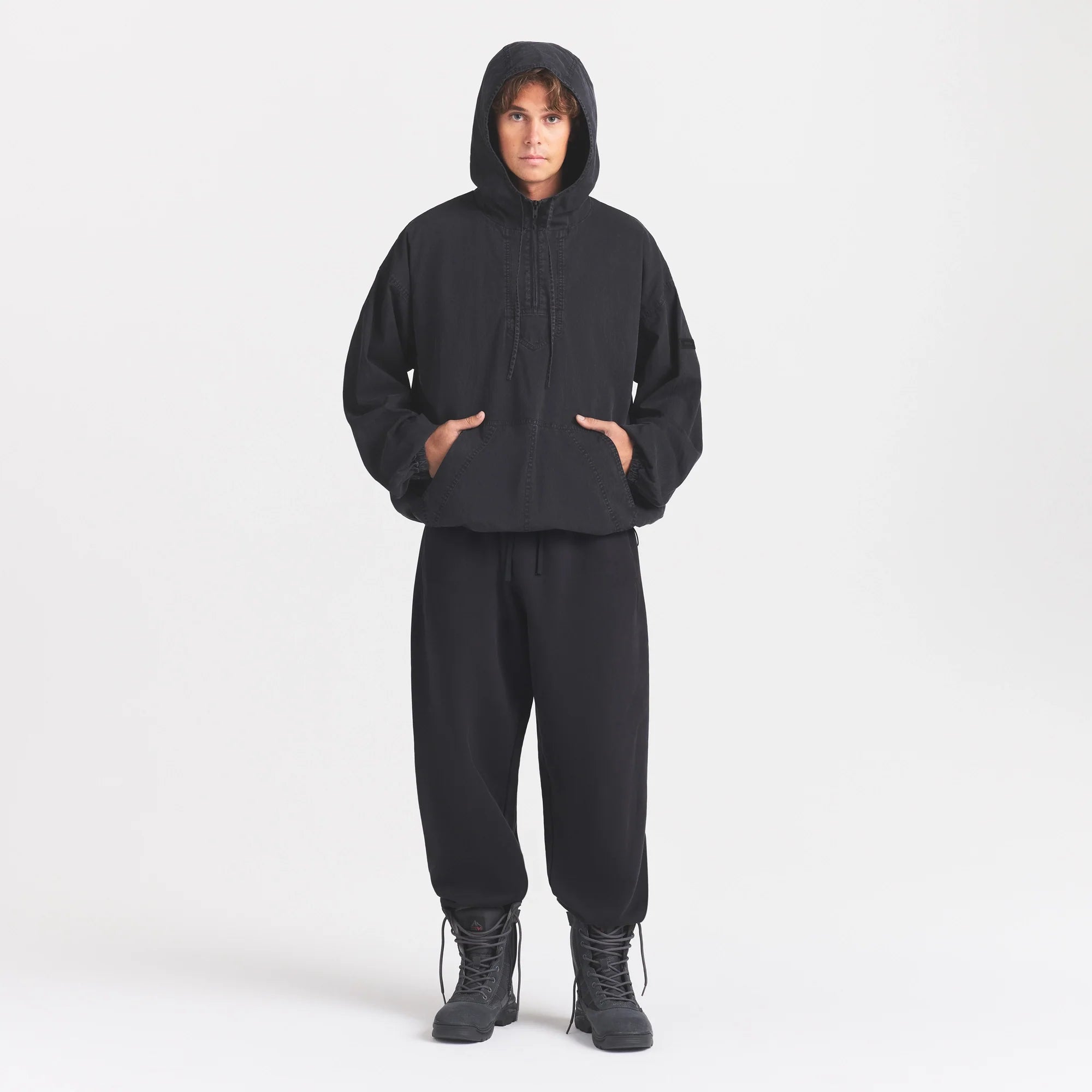 WOVEN MENS ANORAK | ONYX ON A MODEL FRONT VIEW @ | FOCUS: 0.0, 1.0, 0.9