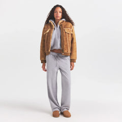 FAUX SHEARLING JACKET | TOASTED LATTE ON A MODEL FRONT VIEW @ | FOCUS: 0.0, 1.0, 0.9