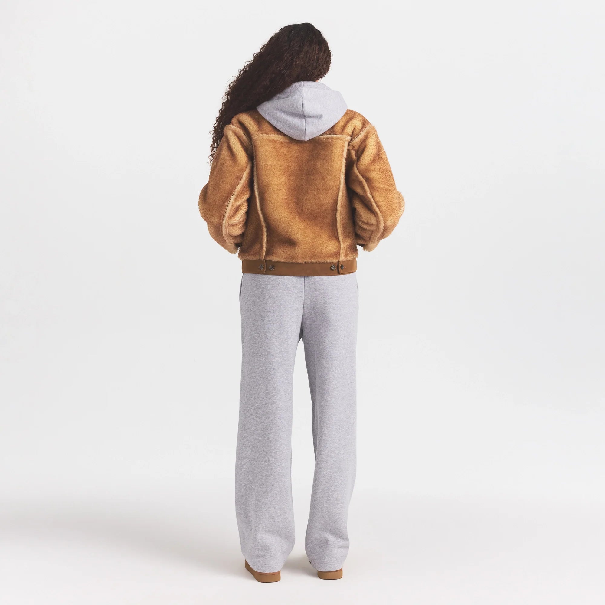 FAUX SHEARLING JACKET | TOASTED LATTE ON A MODEL FRONT VIEW @ | FOCUS: 0.0, 1.0, 0.9