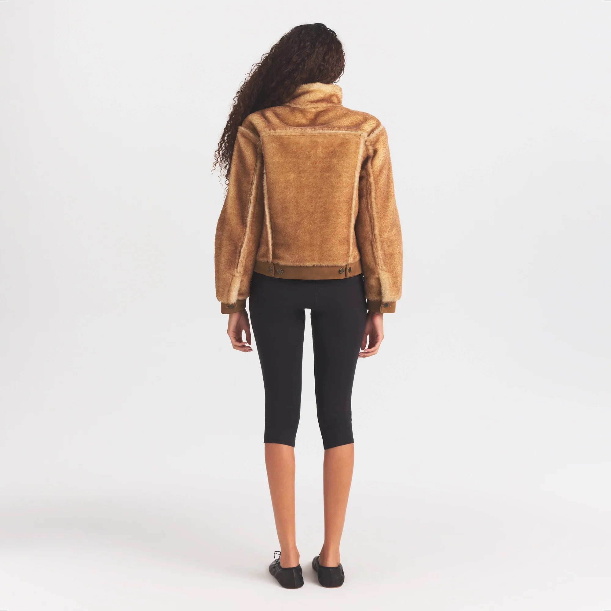 FAUX SHEARLING JACKET | TOASTED LATTE ON A MODEL FRONT VIEW @ | FOCUS: 0.0, 1.0, 0.9