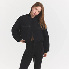 NEOPRENE OUTERWEAR REVERSIBLE BOMBER JACKET | OBSIDIAN ON A MODEL FRONTVIEW @ | FOCUS: 0.0, 1.0, 0.9