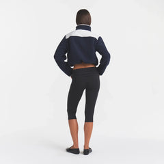 TEDDY BOXY ZIP UP JACKET | NAVY ON A MODEL | FOCUS: 0.0, 1.0, 0.9