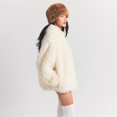 FAUX FUR HOODIE | EGRET ADDITIONAL FABRIC DETAILS