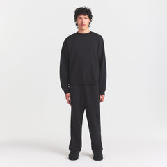 FLEECE LOUNGE MENS RELAXED HIGH CREWNECK | WASHED ONYX ON A MODEL FRONT VIEW @ | FOCUS: 0.0, 1.0, 0.9