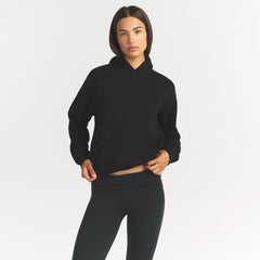 COTTON FLEECE CLASSIC HOODIE | ONYX ON A MODEL SIDE VIEW @ | FOCUS: 0.0, 1.0, 0.9