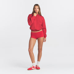 COTTON FLEECE CLASSIC HOODIE | WASHED RED ON A MODEL FRONT VIEW @ | FOCUS: 0.0, 1.0, 0.9