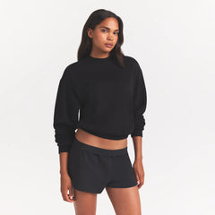 COTTON FLEECE CLASSIC CREWNECK | |ONYX ON A MODEL FRONT VIEW @ | FOCUS: 0.0, 1.0, 0.9