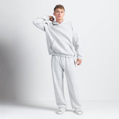 FLEECE LOUNGE MENS RELAXED HOODIE | LIGHT HEATHER GREY ON A MODEL FRONT VIEW @ | FOCUS: 0.0, 1.0, 0.9