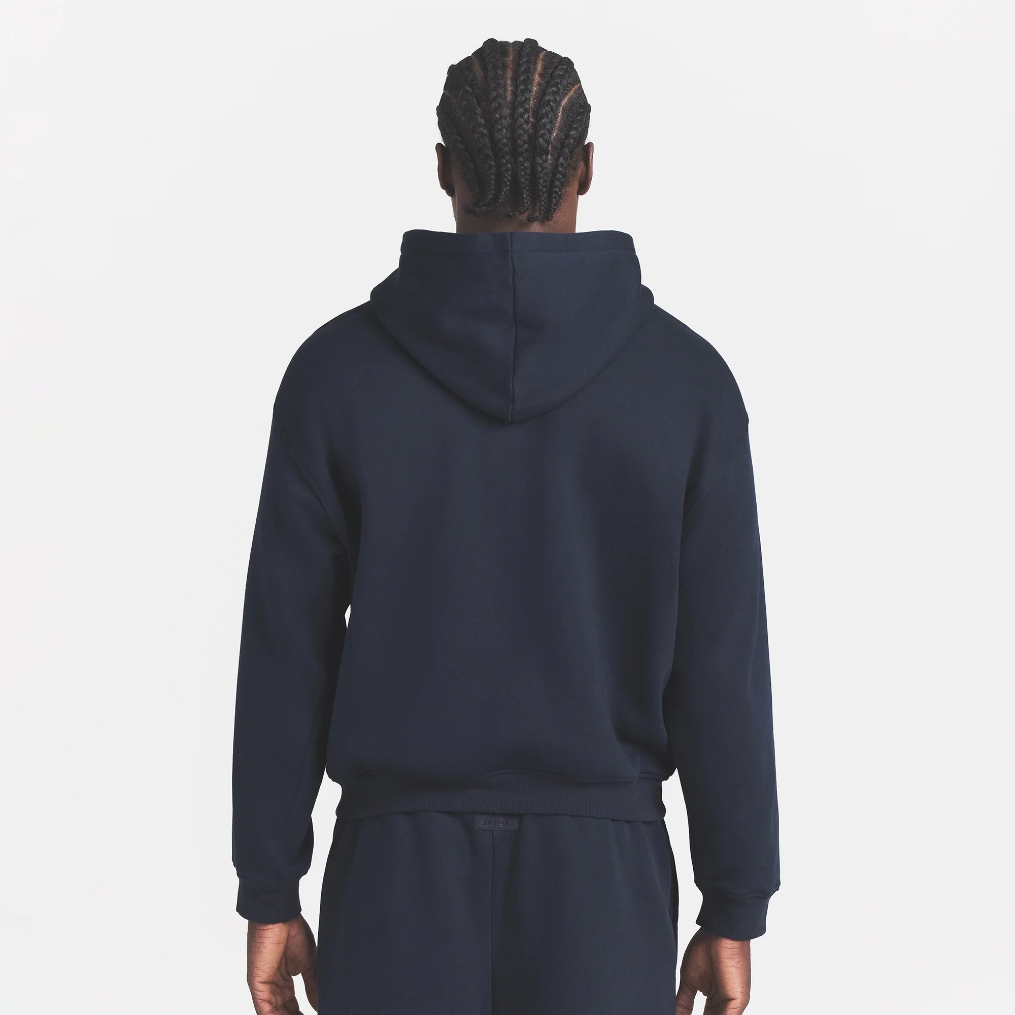 FLEECE LOUNGE MENS RELAXED ZIP UP HOODIE | NAVY ON A MODEL BACK VIEW @ | FOCUS: 0.0, 1.0, 0.9