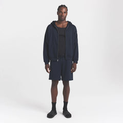 FLEECE LOUNGE MENS RELAXED ZIP UP HOODIE | NAVY ON A MODEL FRONT VIEW @ | FOCUS: 0.0, 1.0, 0.9