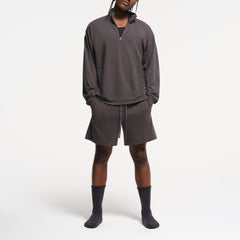 JERSEY LOUNGE MENS RELAXED QUARTER ZIP PULLOVER | ASH ON A MODEL FRONT VIEW | FOCUS: 0.0, 1.0, 0.9