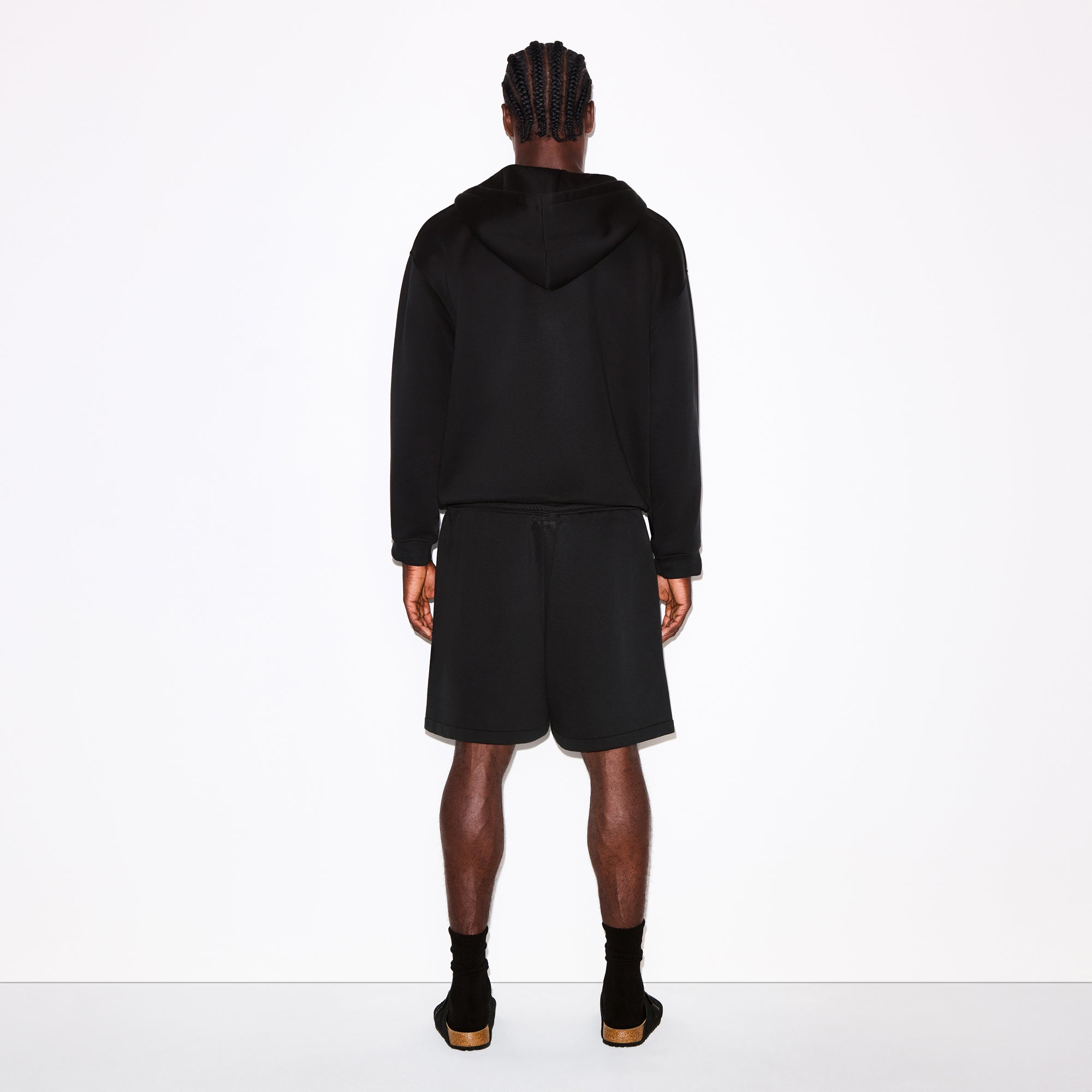 FLEECE LOUNGE MENS RELAXED ZIP UP HOODIE | WASHED ONYX ON A MODEL FRONT VIEW @ | FOCUS: 0.0, 1.0, 0.9