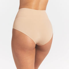 SMOOTHING INTIMATES HIGH-WAISTED BRIEF | CLAY ON A MODEL BACK VIEW @ | FOCUS: 0.0, 1.0, 0.9