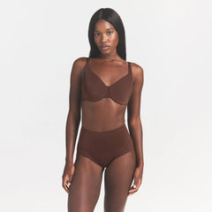 SMOOTHING INTIMATES HIGH-WAISTED BRIEF | COCOA ON A MODEL FRONT VIEW @ | FOCUS: 0.0, 1.0, 0.9