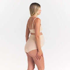 FITS EVERYBODY MATERNITY BANDED HIGH-WAISTED BRIEF | SAND ON A MODEL FRONT VIEW @ | FOCUS: 0.0, 1.0, 0.9