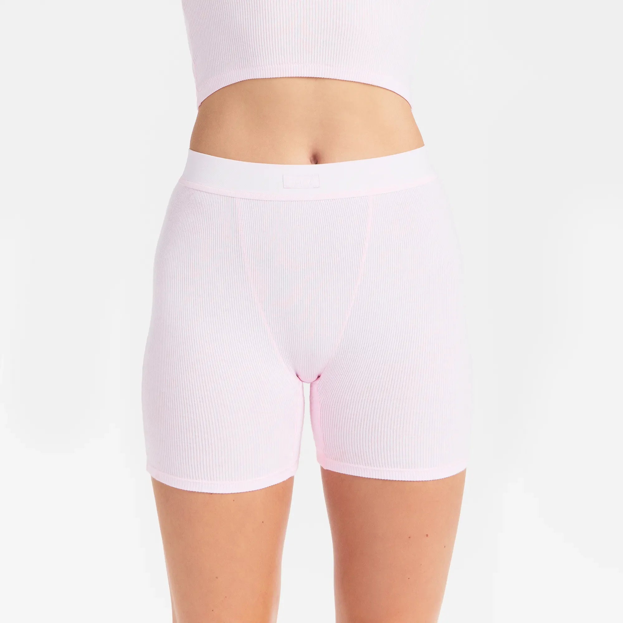 COTTON RIB BOXER | CHERRY BLOSSOM ON A MODEL FRONT VIEW @ | FOCUS: 0.0, 1.0, 0.9