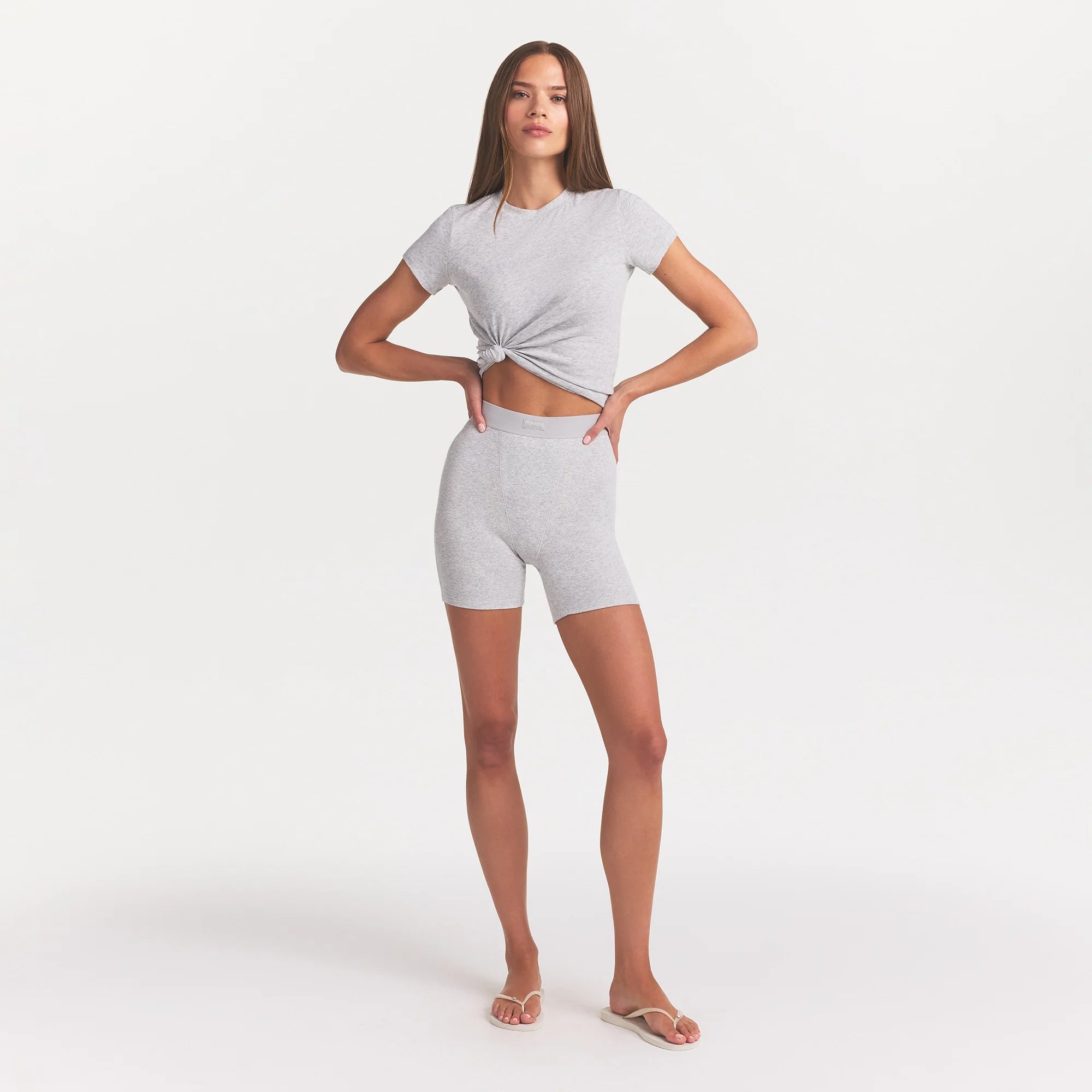 COTTON RIB BOXER | LIGHT HEATHER GREY ON A MODEL FRONT VIEW @ | FOCUS: 0.0, 1.0, 0.9