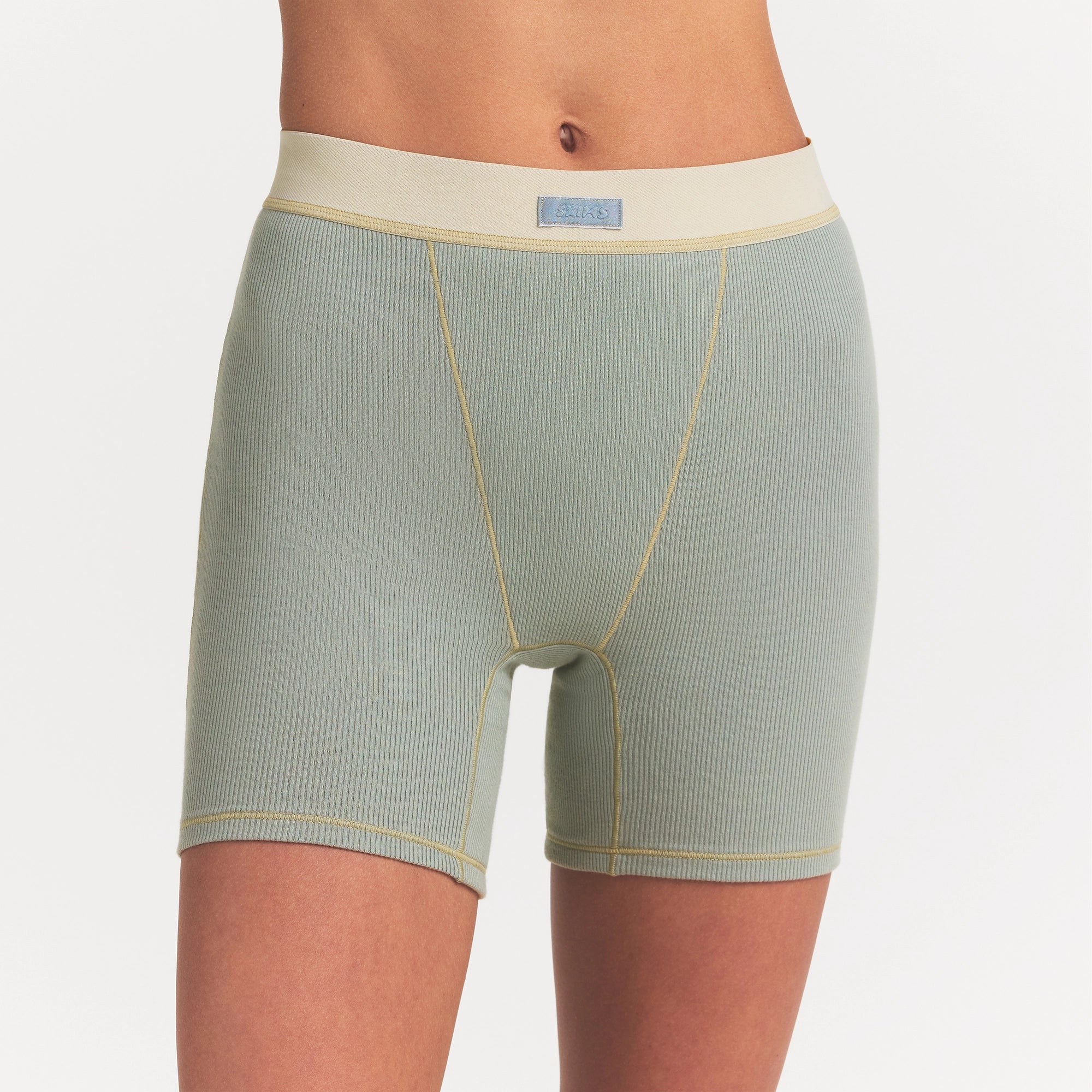 COTTON RIB BOXER | MINERAL ON A MODEL FRONT VIEW