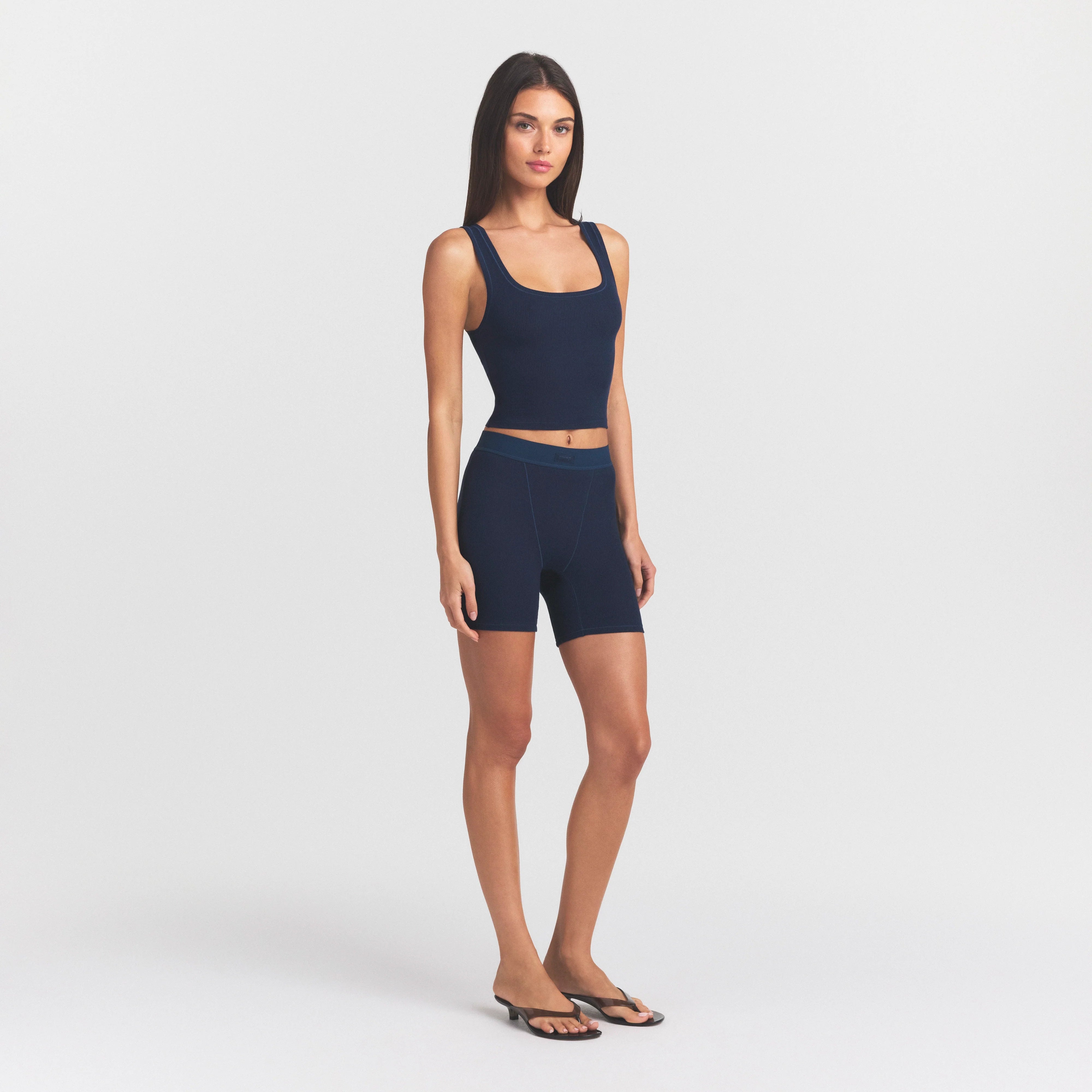 COTTON RIB BOXER | NAVY ON A MODEL SIDE VIEW @ | FOCUS: 0.0, 1.0, 0.9