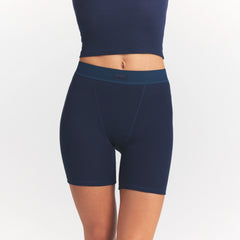 COTTON RIB BOXER | NAVY ON A MODEL SIDE VIEW @ | FOCUS: 0.0, 1.0, 0.9