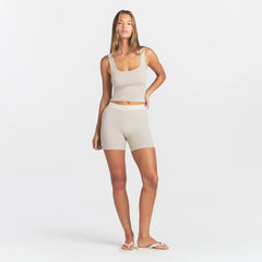 COTTON RIB BOXER | STONE ON A MODEL FRONT VIEW @ | FOCUS: 0.0, 1.0, 0.9