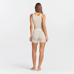 COTTON RIB BOXER | STONE ON A MODEL BACK VIEW @ | FOCUS: 0.0, 1.0, 0.9
