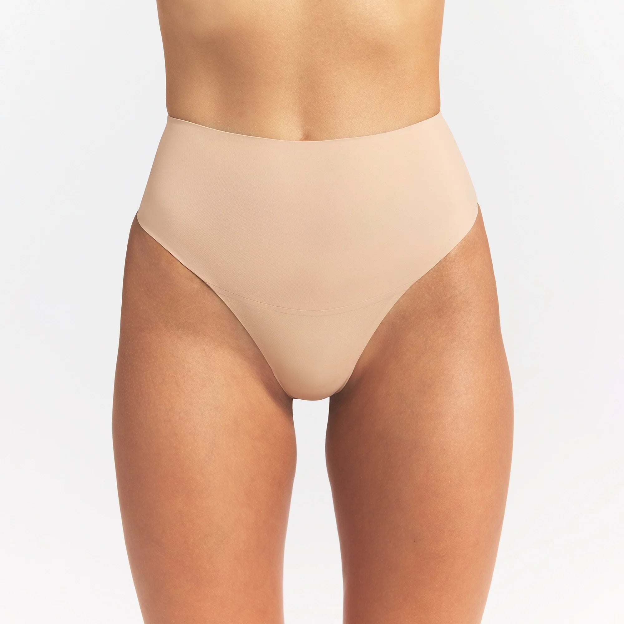 SMOOTHING INTIMATES HIGH-WAISTED THONG | CLAY ON A MODEL BACK VIEW @ | FOCUS: 0.0, 1.0, 0.9