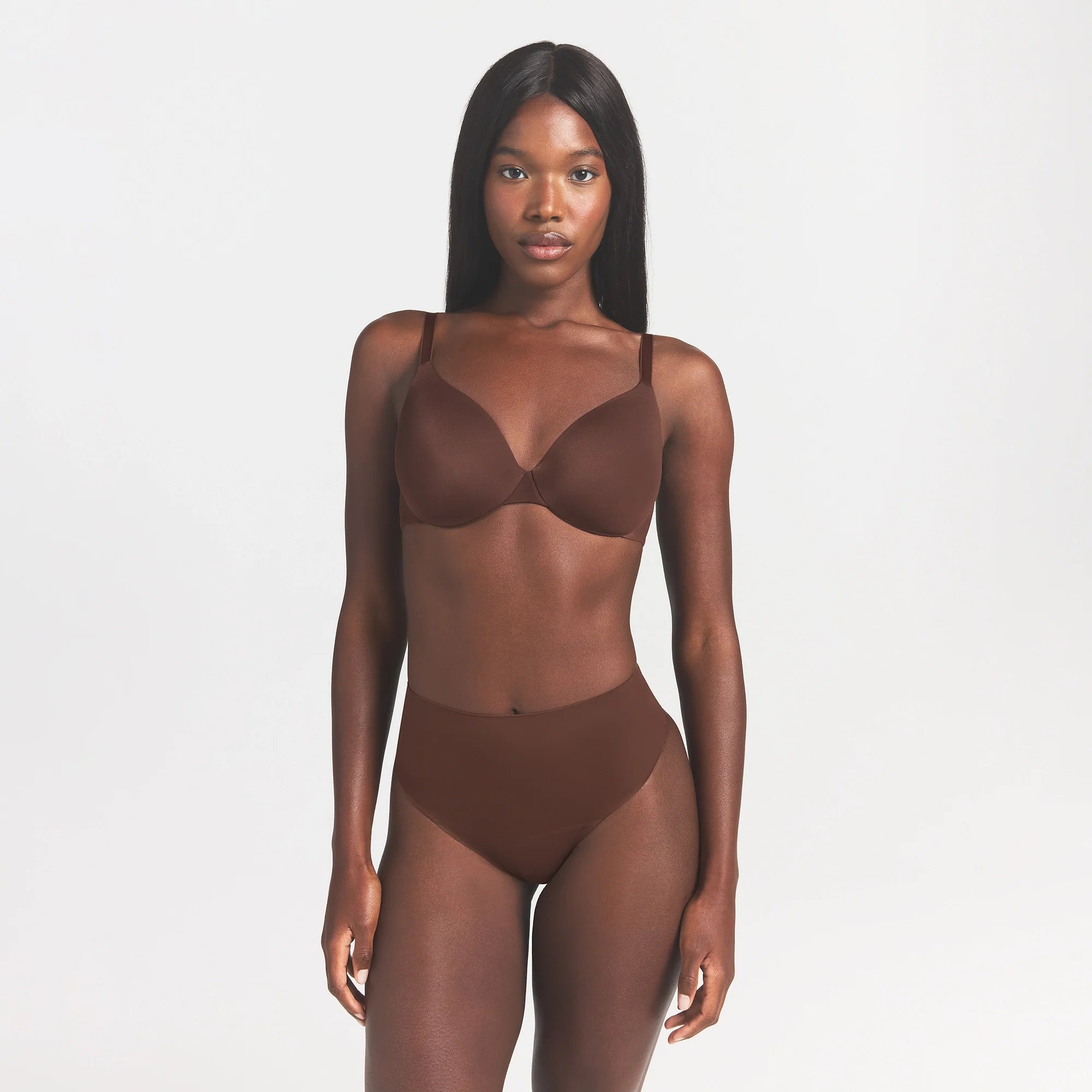 SMOOTHING INTIMATES HIGH-WAISTED THONG | COCOA ON A MODEL FRONT VIEW @ | FOCUS: 0.0, 1.0, 0.9