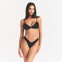 FITS EVERYBODY LACE DIPPED THONG | ONYX ON A MODEL BACK VIEW