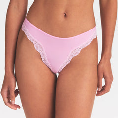 FITS EVERYBODY LACE TANGA | BUBBLE GUM TONAL ON A MODEL SIDE VIEW @ | FOCUS: 0.0, 1.0, 0.9