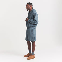 HEAVYWEIGHT FLEECE MENS CARGO SHORT | KYANITE ON A MODEL FRONT VIEW @ | FOCUS: 0.0, 1.0, 0.9