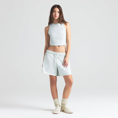 OUTDOOR HEAVY JERSEY LONG SHORT | FROST ON A MODEL FRONT VIEW | FOCUS: 0.0, 1.0, 0.9