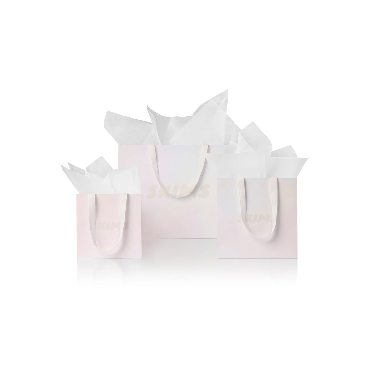 GIFT BAG | HOLOGRAPHIC SNOW LAYS FLAT ON A WHITE BACKGROUND FOCUS: 0.0, 1.0, 0.9
