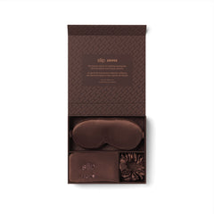 SLIP X SKIMS PURE SILK SIGNATURE GIFT SET | COCOA FLAT ON A WHITE BACKGROUND | FLT