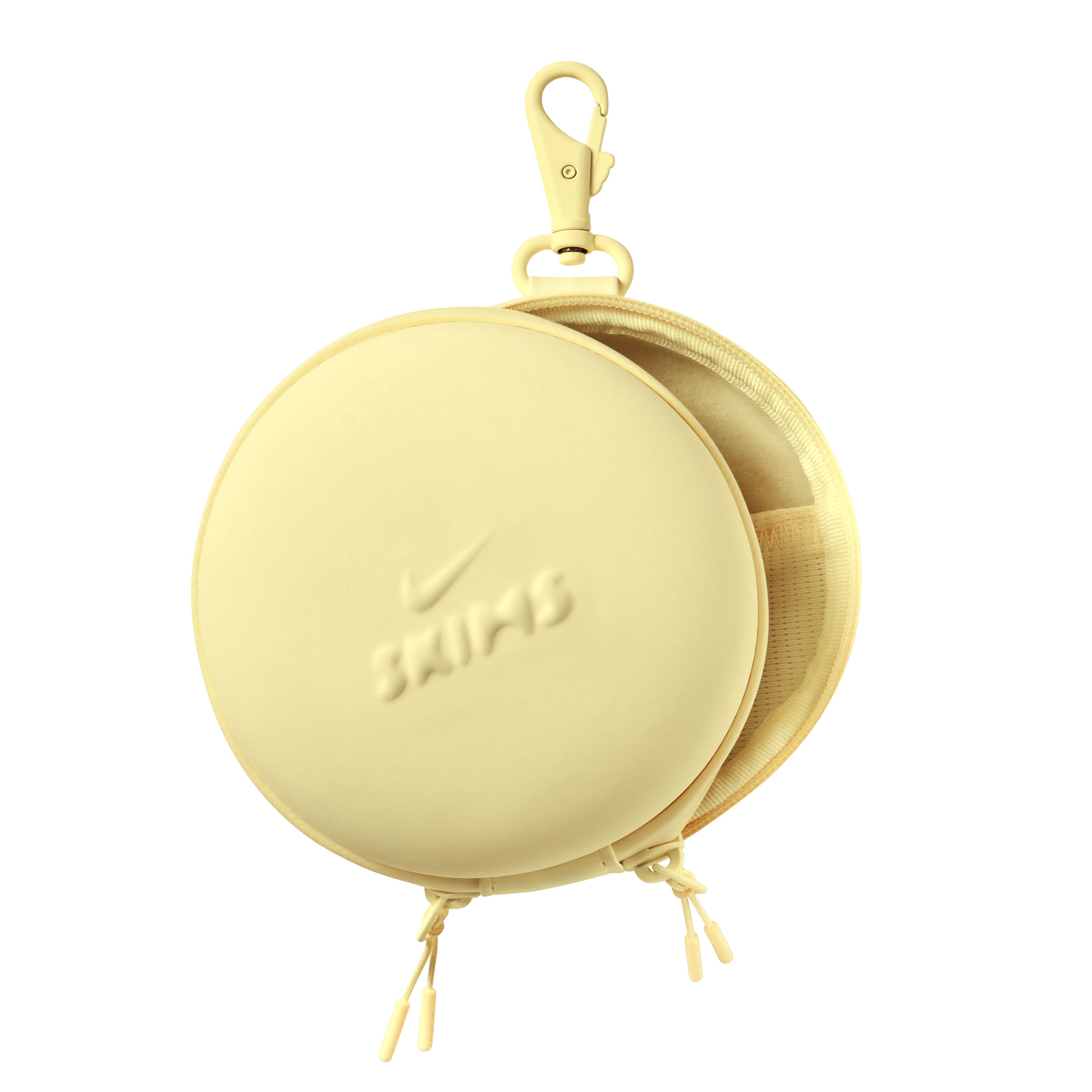 NikeSKIMS ACCESSORIES HARDSHELL ROUND CASE | BICYCLE YELLOW & LAYS FLAT ON A WHITE BACKGROUND | FLT