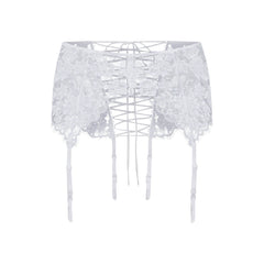 SKIMS LACE GARTER SKIRT | SNOW FLAT ON A WHITE BACKGROUND | FLT