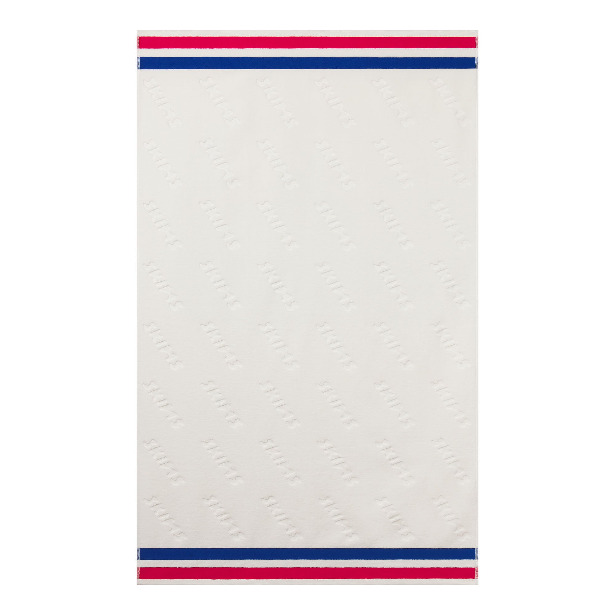 SIGNATURE SWIM STRIPE TERRY TOWEL | CARMINE STRIPE FLAT ON A WHITE BACKGROUND | FLT